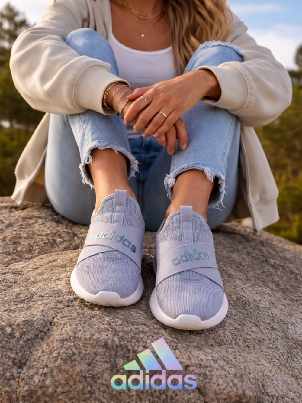 adidas Women’s Slip-On Sneakers in gray  with White Sole